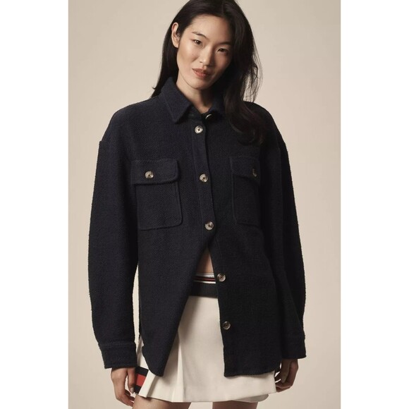By Anthropologie Knit Shacket Shirt Jacket Top Long Sleeve Buttondown XS 275454 - Picture 1 of 10